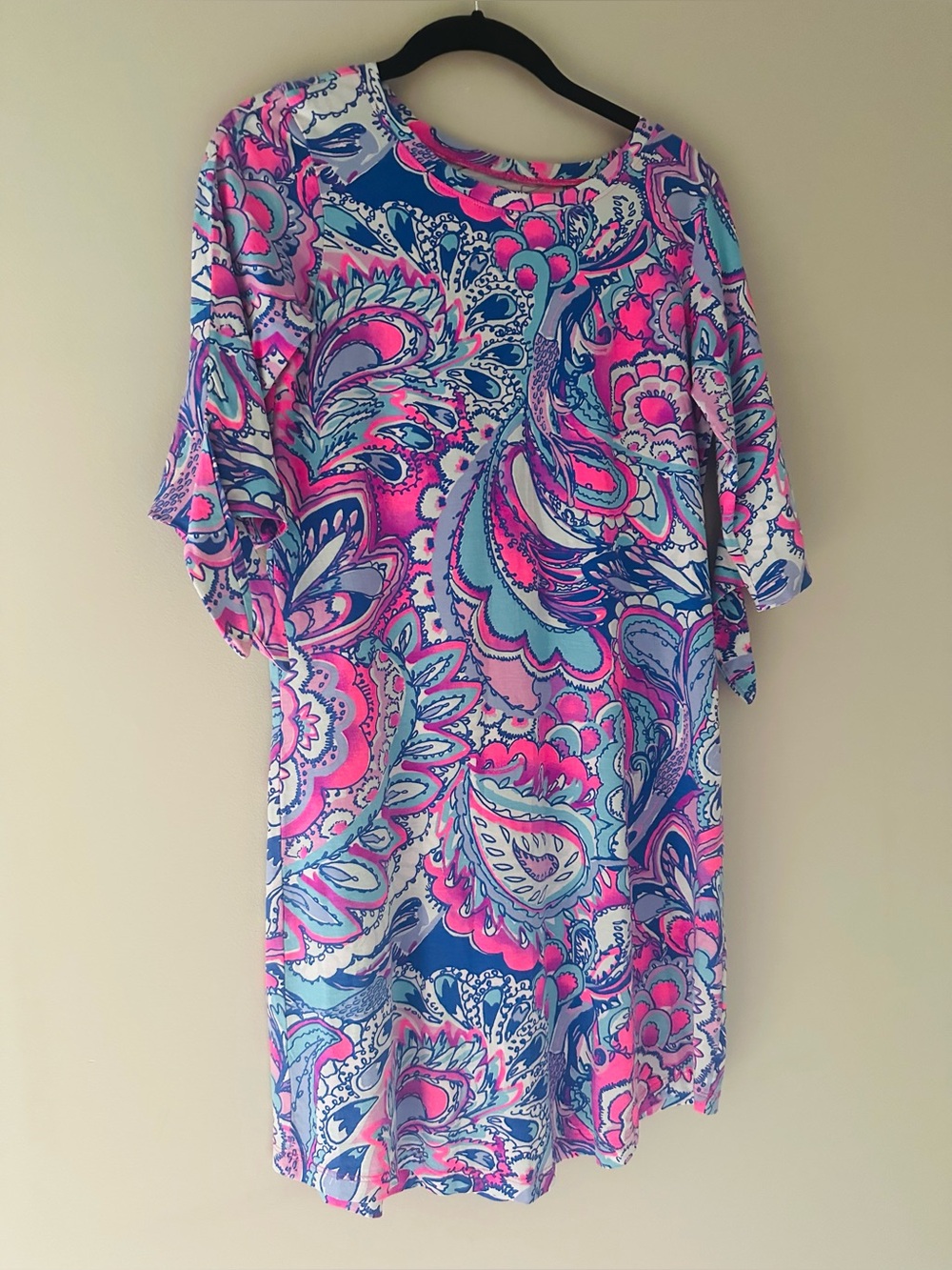 EUC! Lilly Pulitzer Vibrant Pink & Blue Paisley Shift Dress